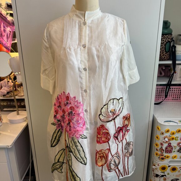 YOOX WHITE FLOWY BUTTON UP FLORAL MINI DRESS - Picture 4 of 16